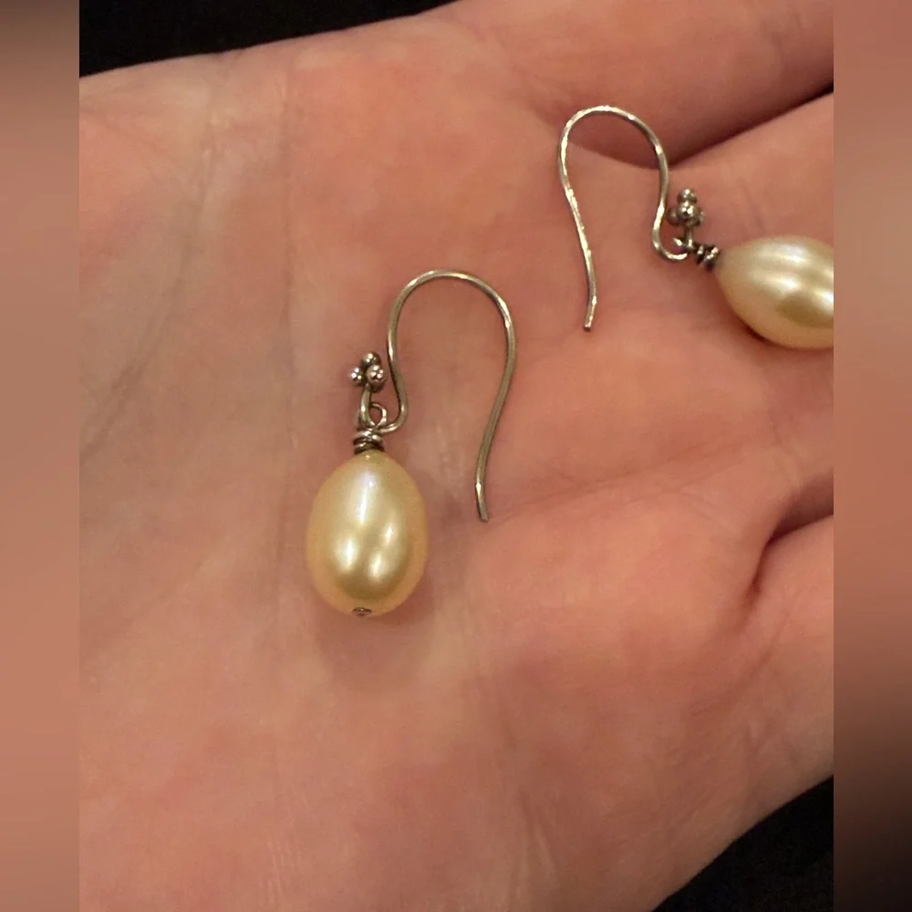 Light Peach Pink Freshwater Pearl Earrings Sterling Silver